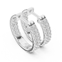 Silver hoop earrings with diamond accents on a white background