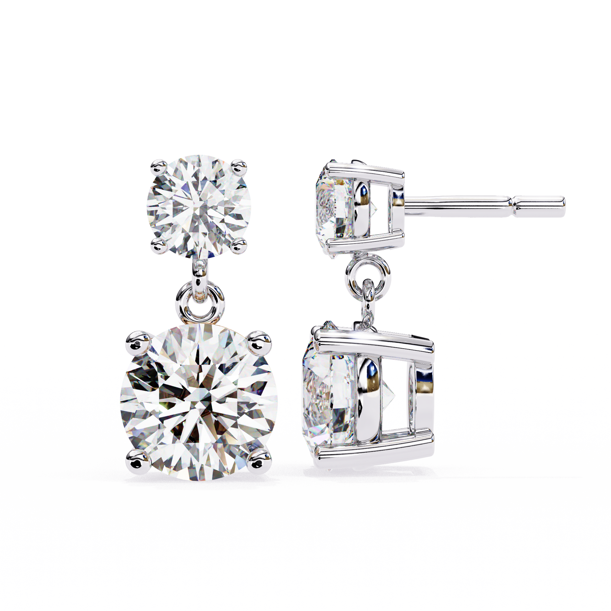 Pair of diamond earrings on a white background