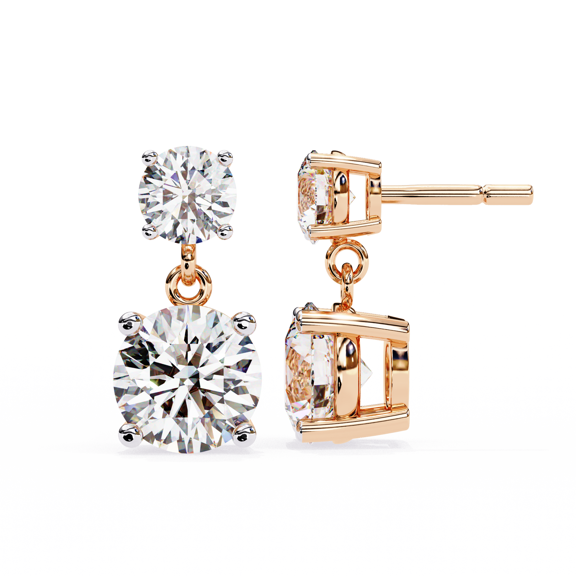 Pair of diamond earrings on a white background