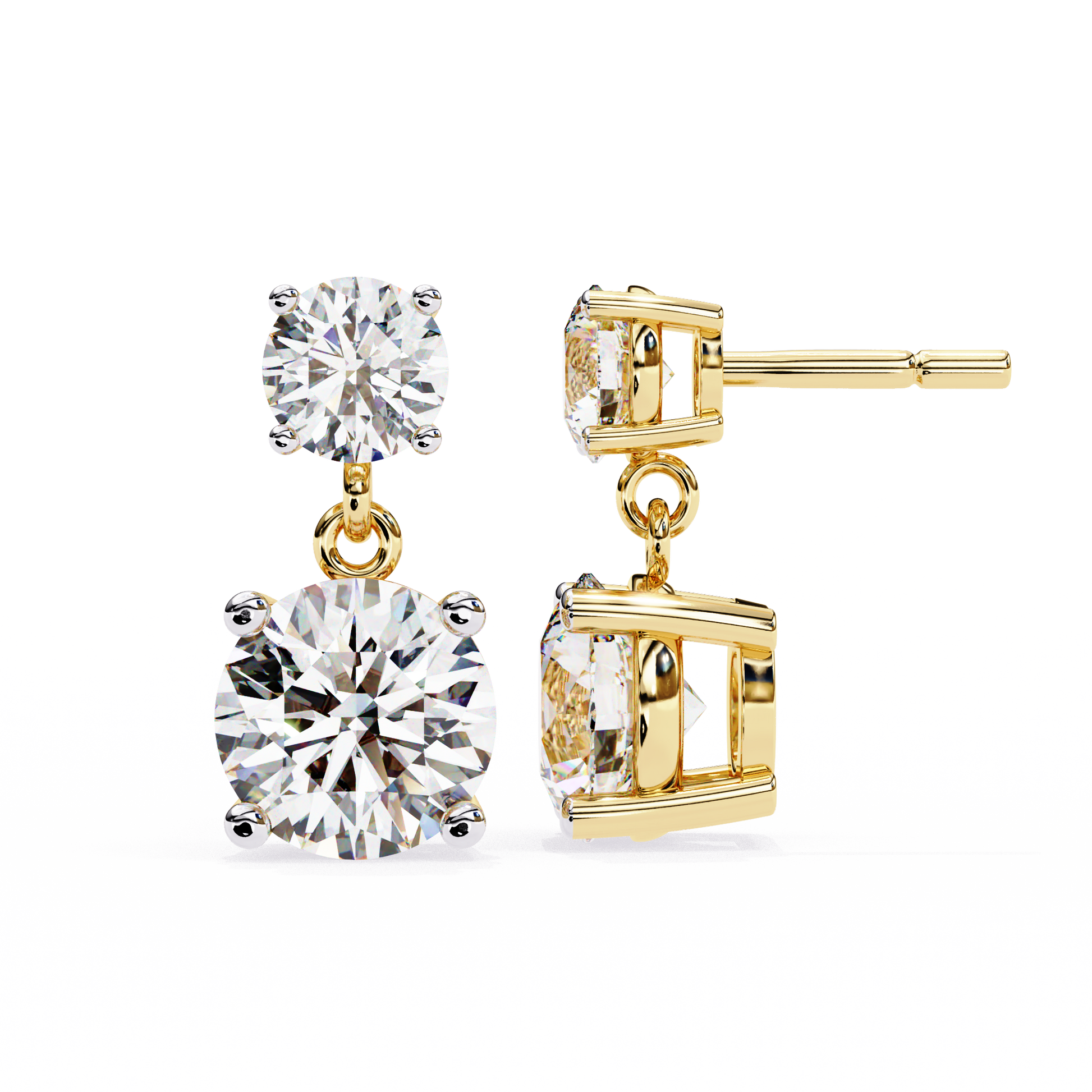 Pair of diamond earrings on a white background