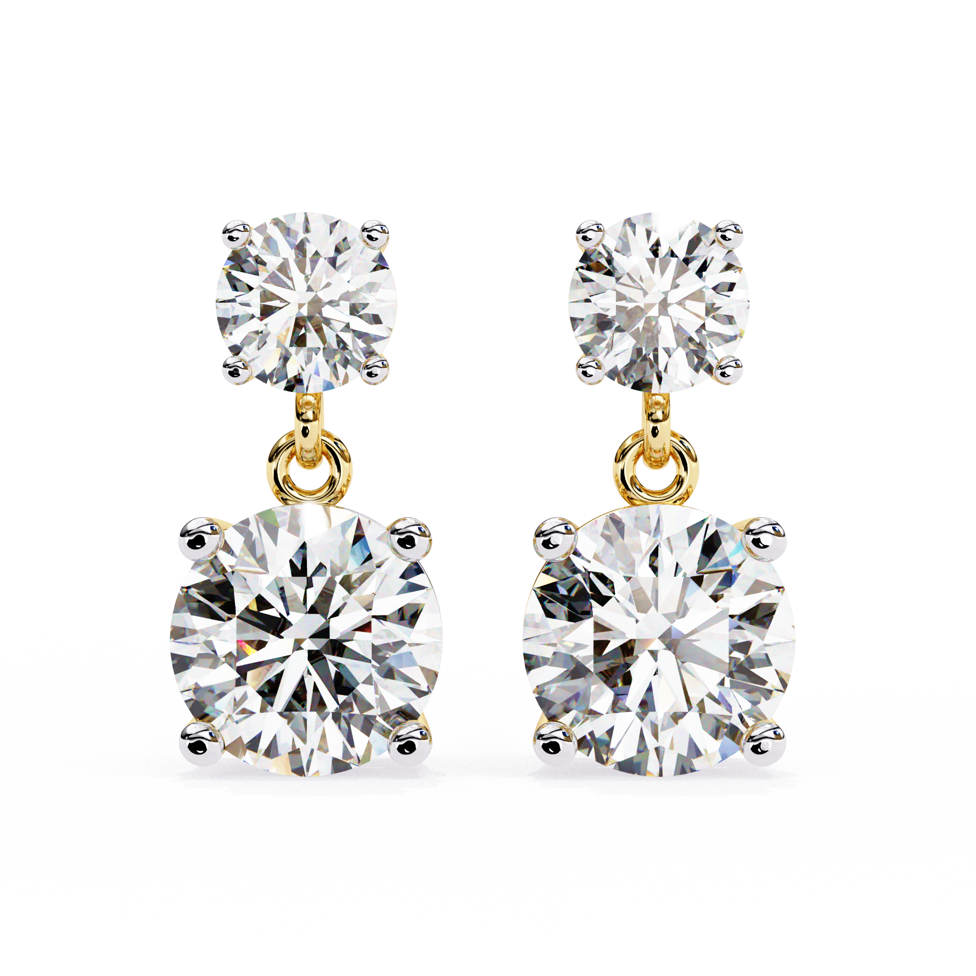 Pair of diamond earrings on a white background