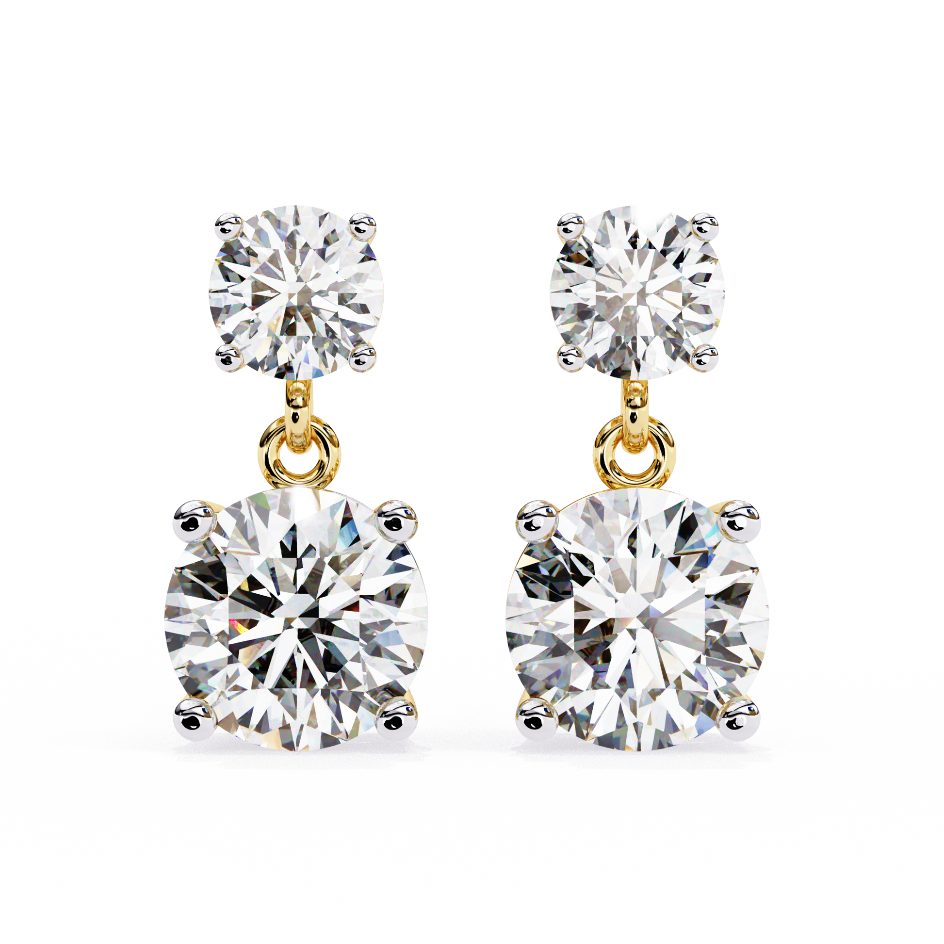 Pair of diamond earrings on a white background