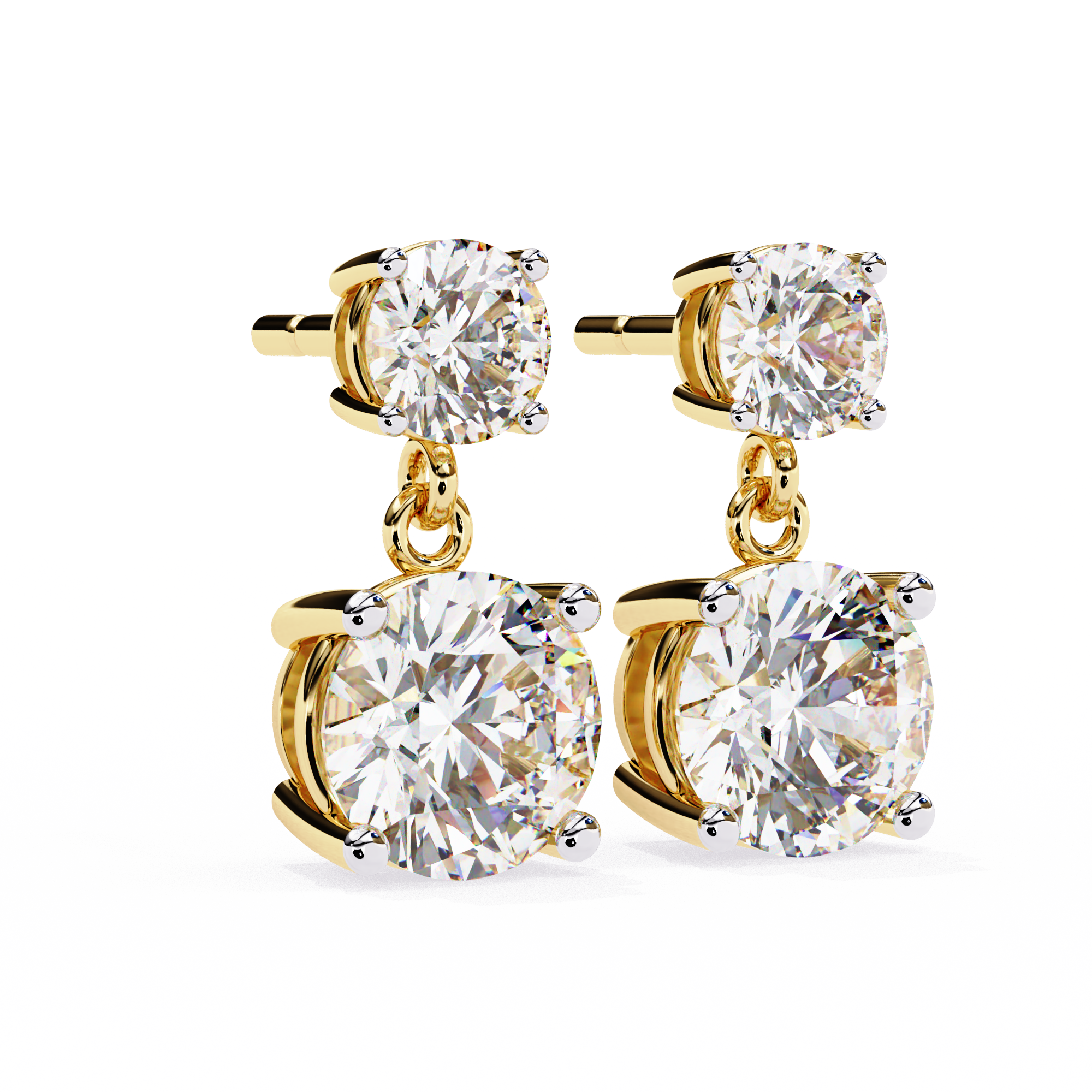 Pair of diamond earrings on a white background
