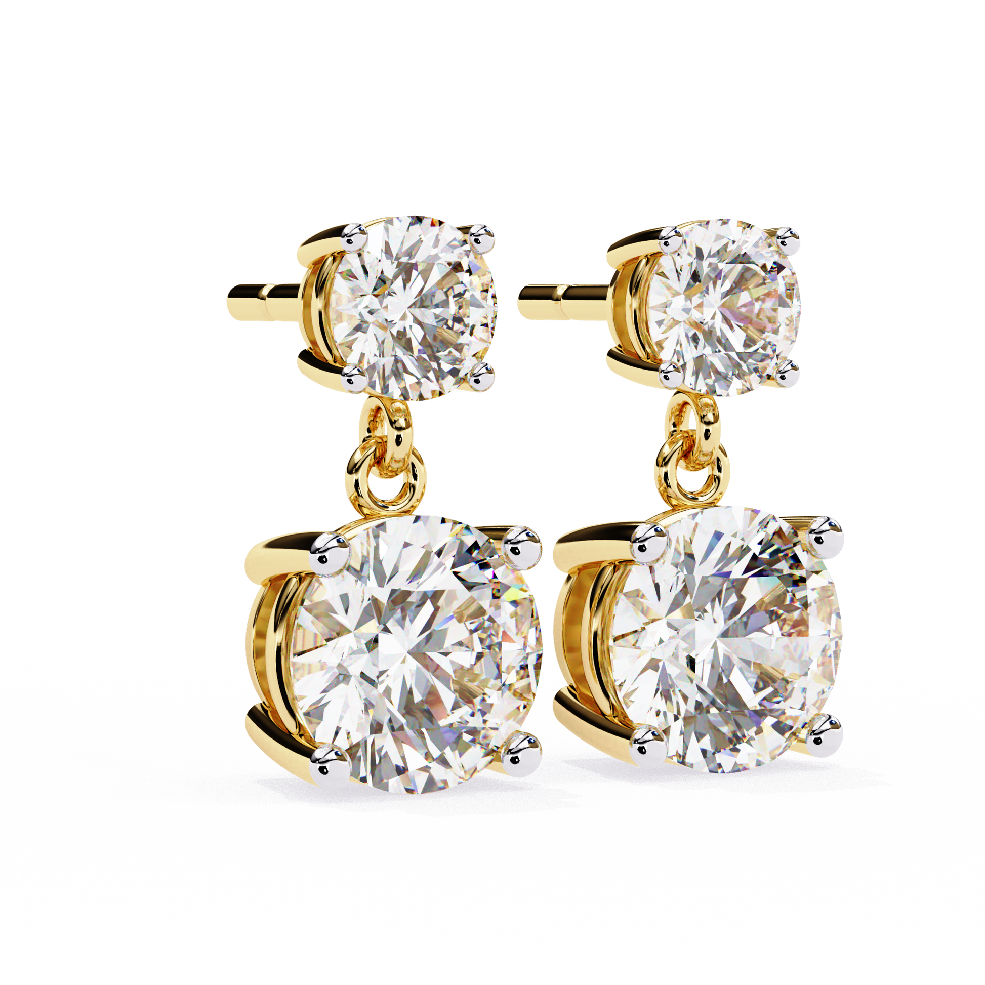Pair of diamond earrings on a white background
