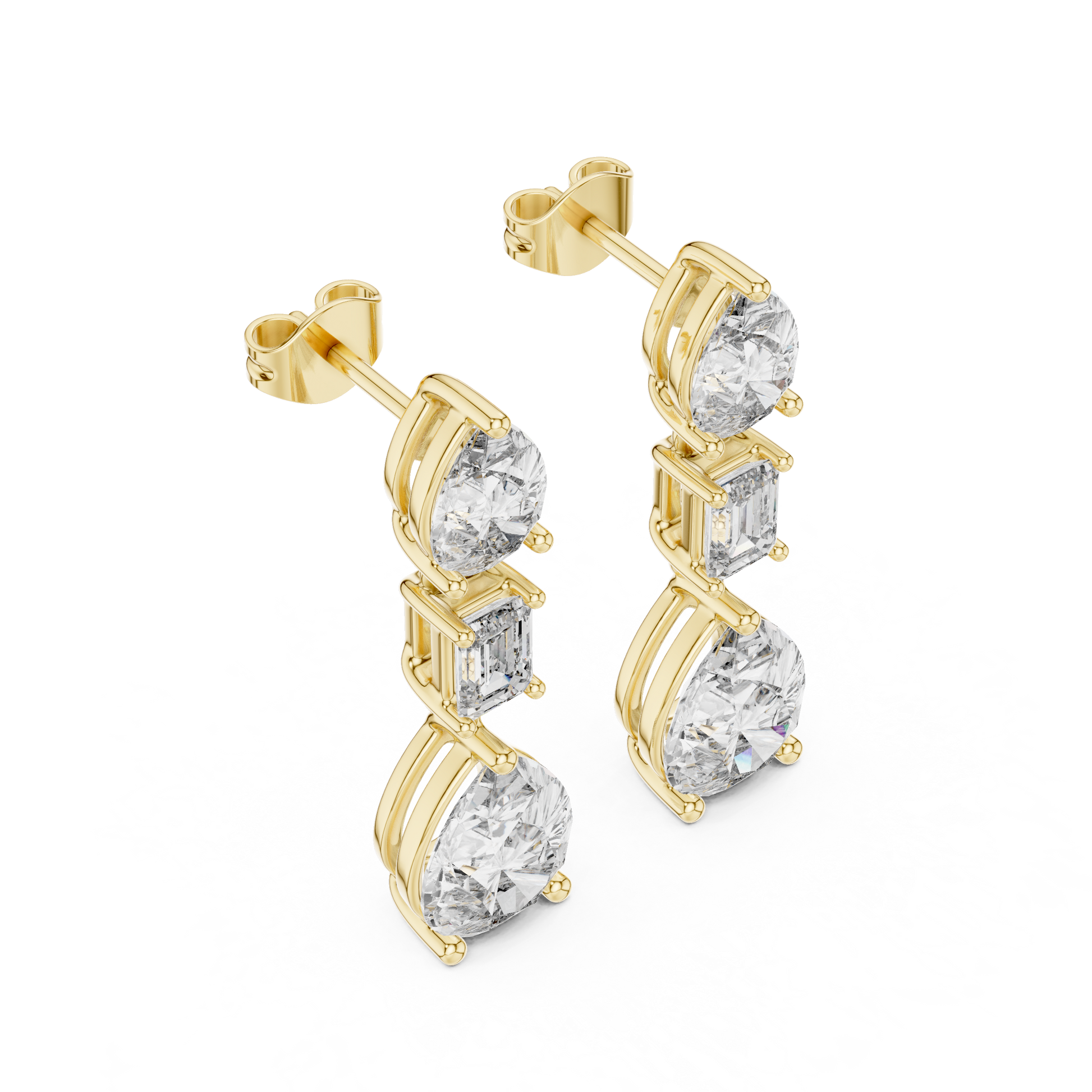 Gold and diamond earrings on a white background
