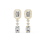 Pair of diamond earrings with gold and silver accents on a white background