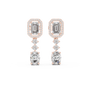 Pair of diamond earrings with rose gold accents on a white background