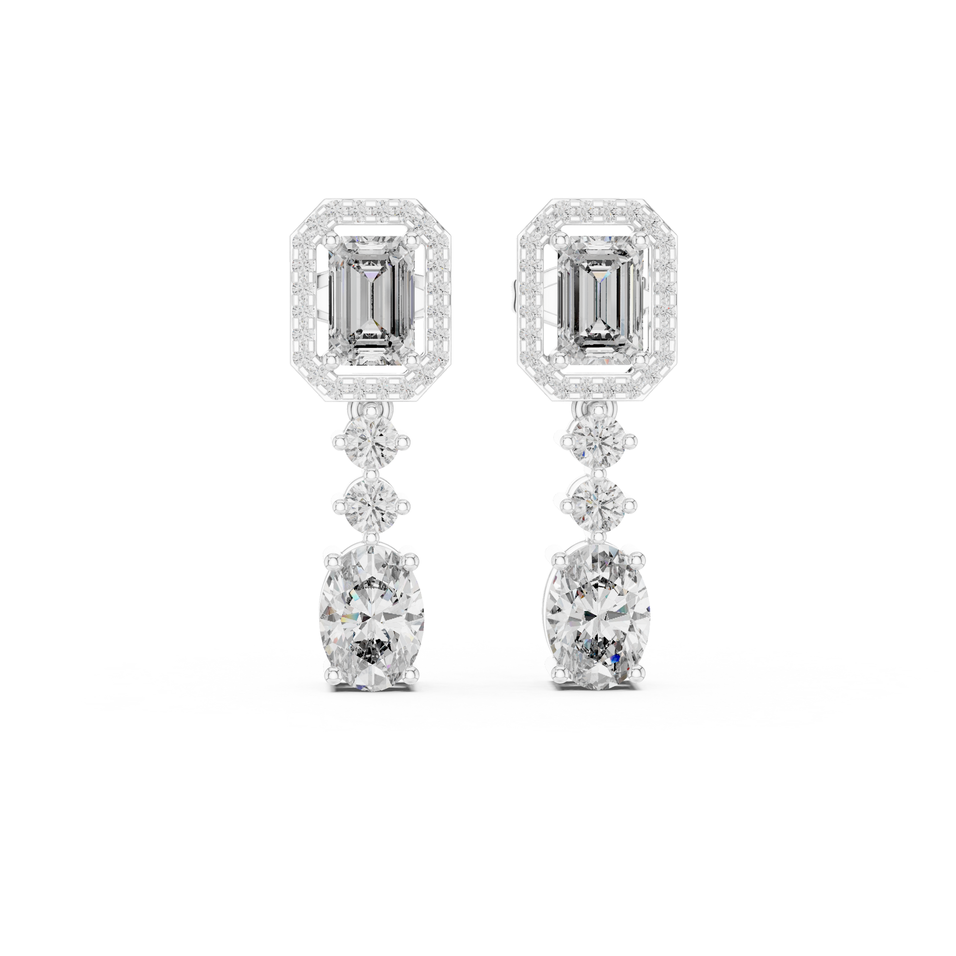 Pair of diamond earrings on a white background