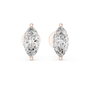 Pair of marquise-shaped diamond earrings with rose gold settings on a white background