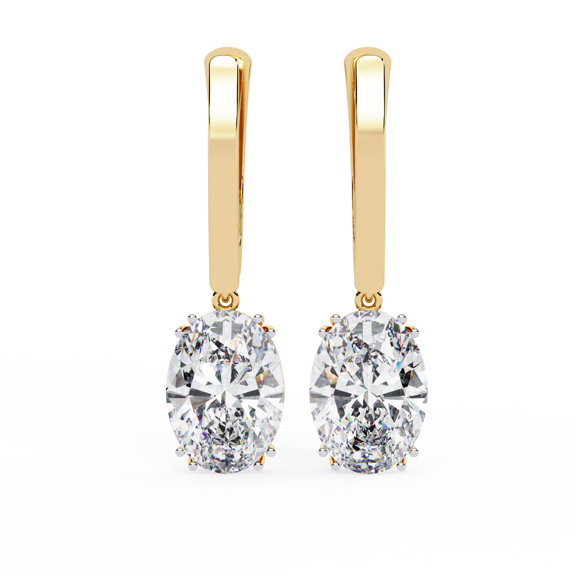 Gold earrings with diamonds on a white background