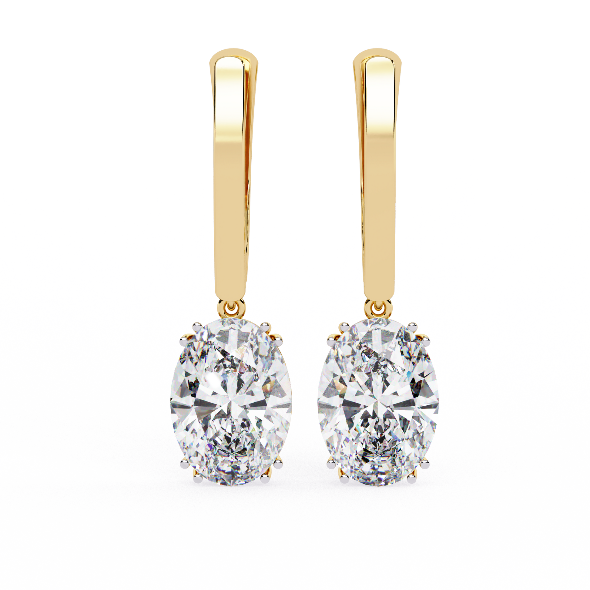 Gold earrings with diamonds on a white background