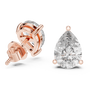 Rose gold interwoven earrings and a teardrop-shaped diamond earring on a white background