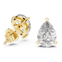 Pair of pear-shaped diamond earrings on a white background