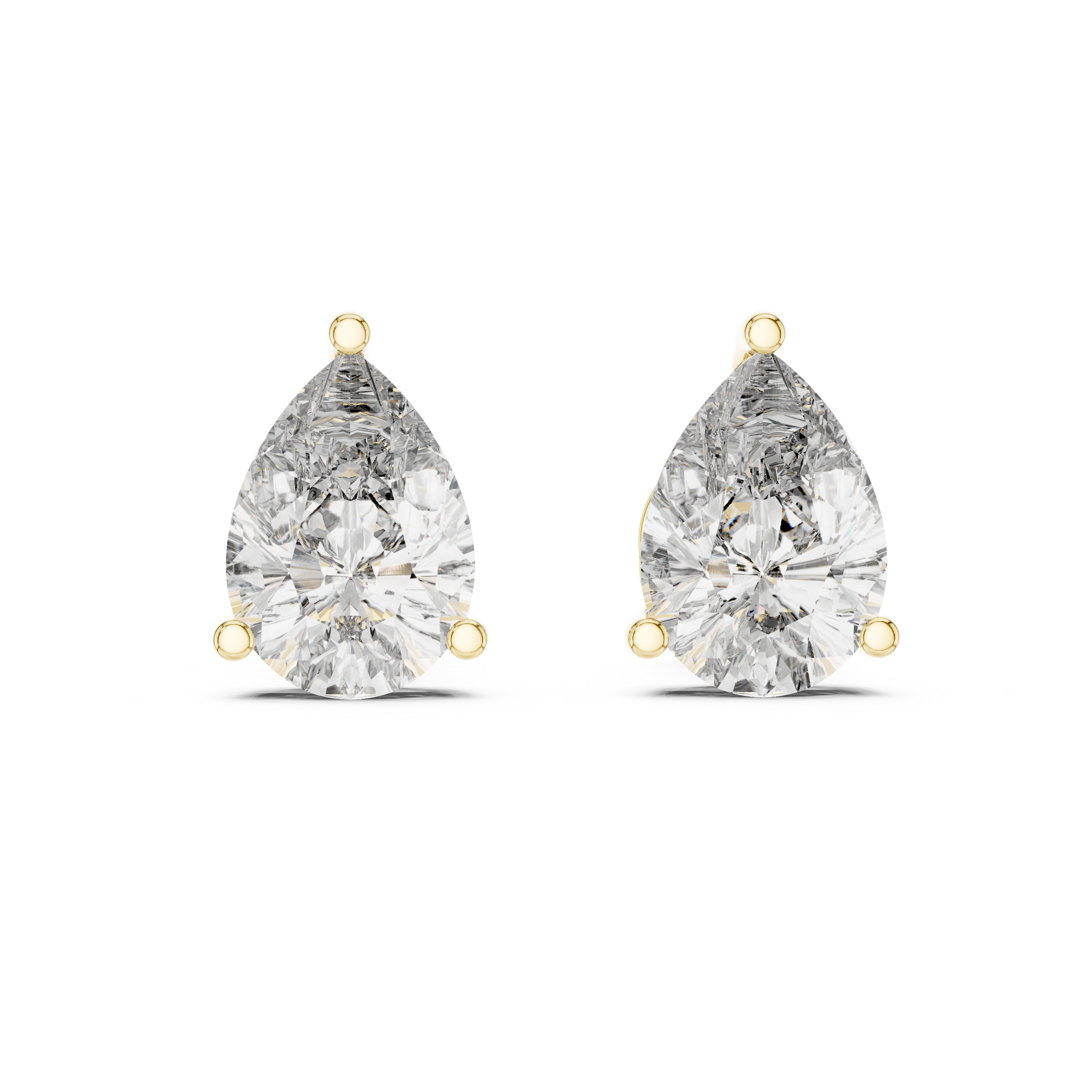 Pair of pear-shaped diamond earrings on a white background