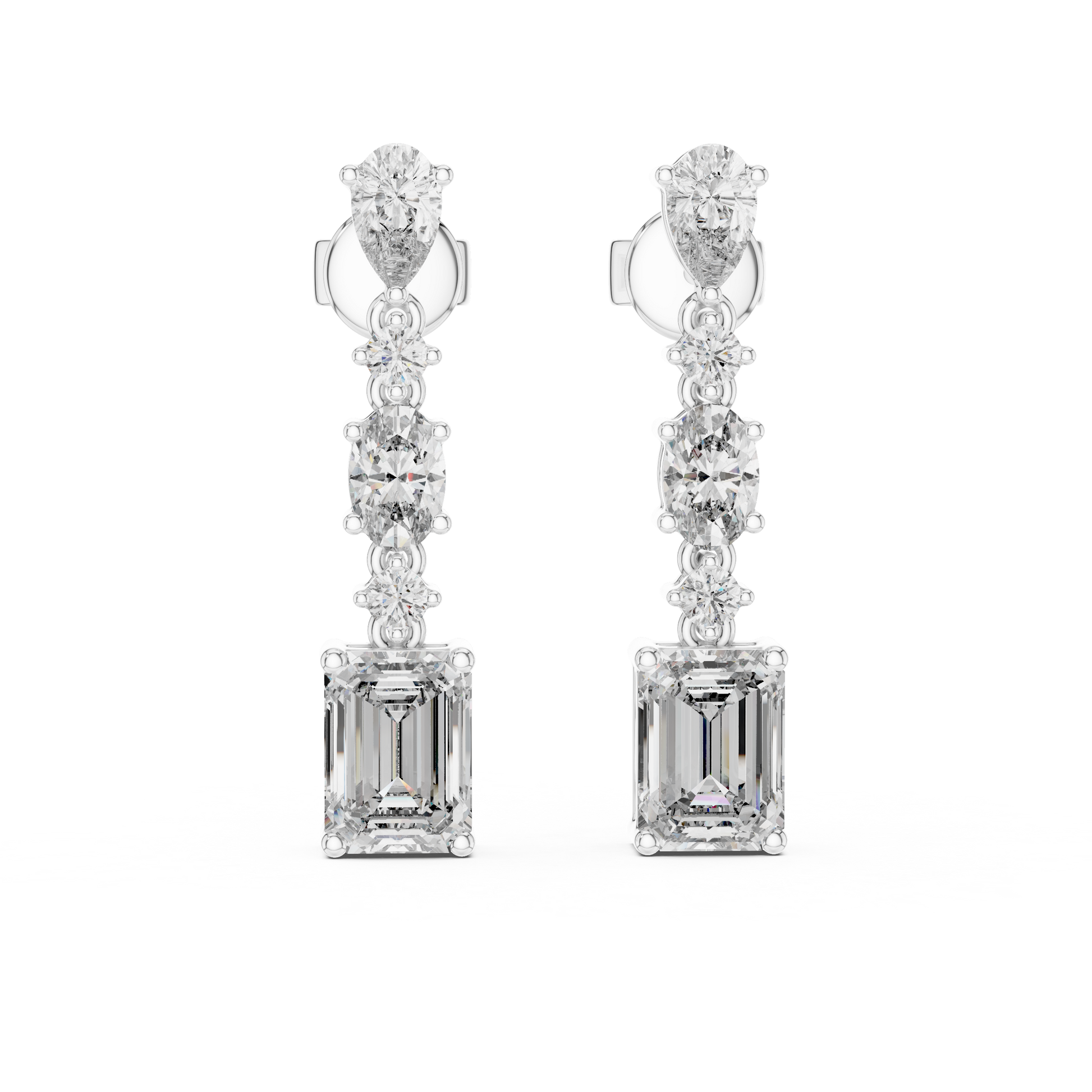 White Gold and diamond earrings on a white background