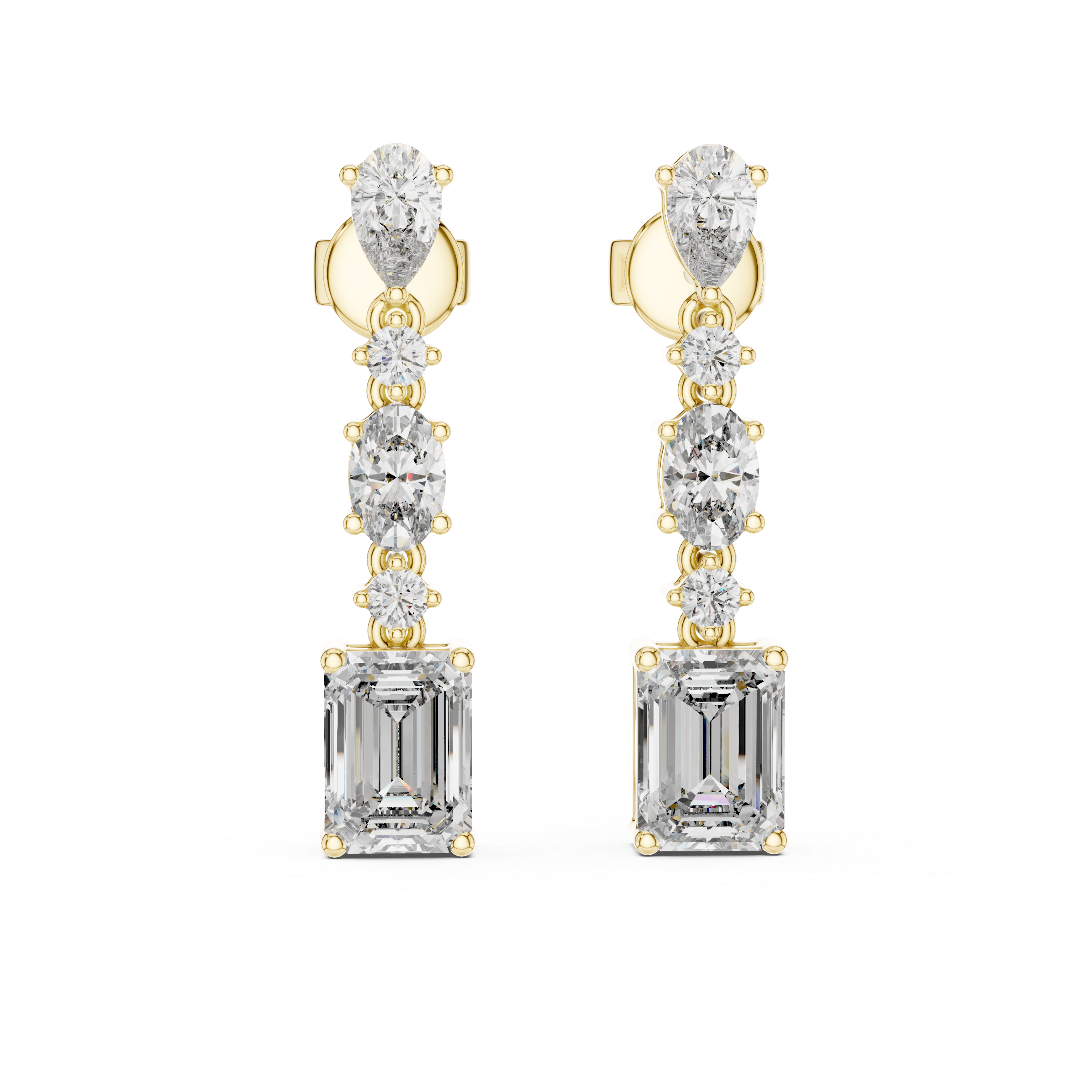 Gold and diamond earrings on a white background