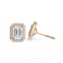 Rose gold emerald-cut diamond stud earring on a white background