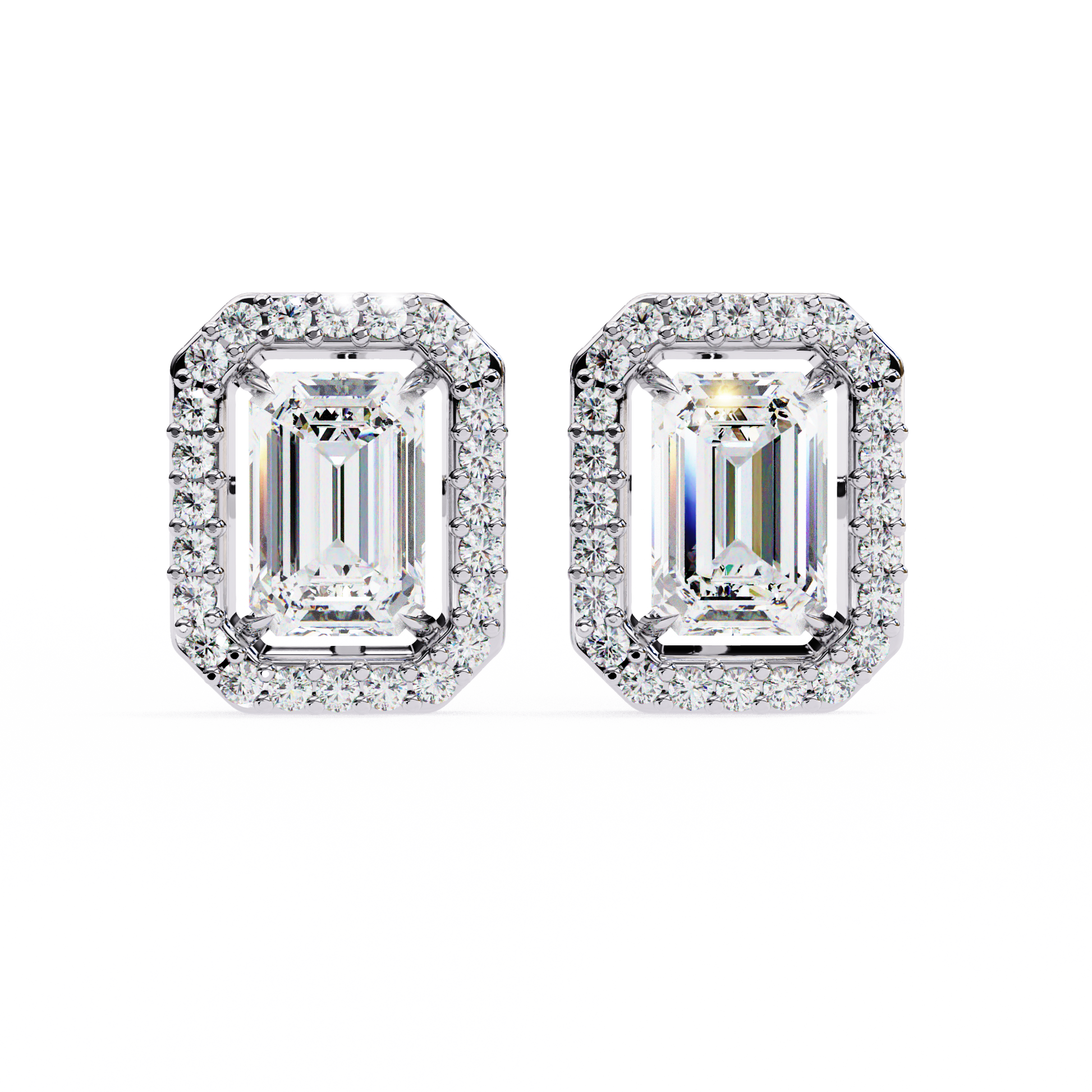 Pair of diamond earrings on a white background