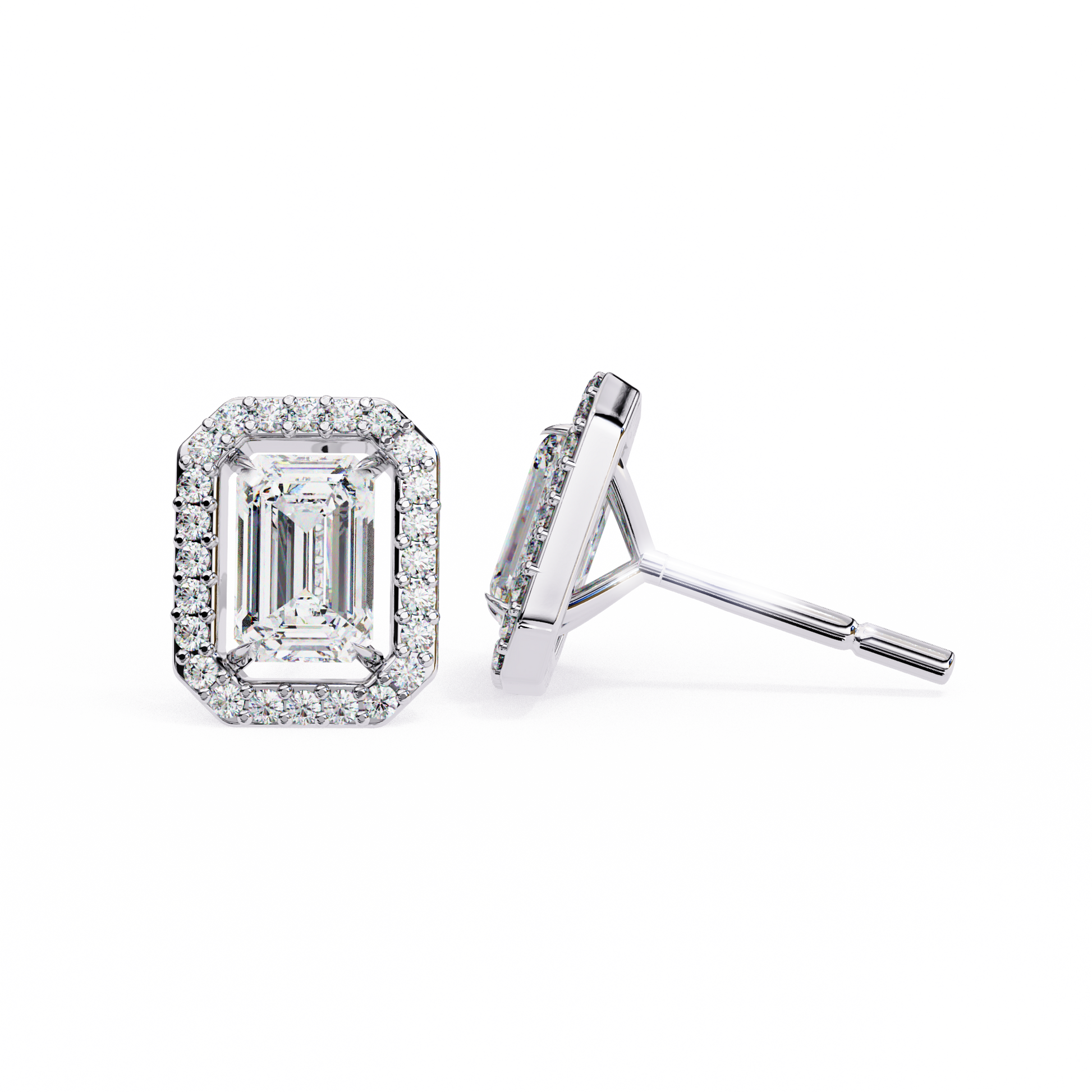 Diamond stud earrings on a white background