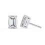 Pair of emerald-cut diamond stud earrings on a white background