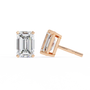 Rose gold emerald-cut diamond stud earrings on a white background