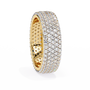 full eternity band features five continuous rows of micro-pave set Round Brilliant Diamonds, creating a literal "Wall of Light" around the finger
