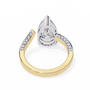 features a breathtaking Pear centre that appears to hover above the finger, supported by a unique detached double-band design