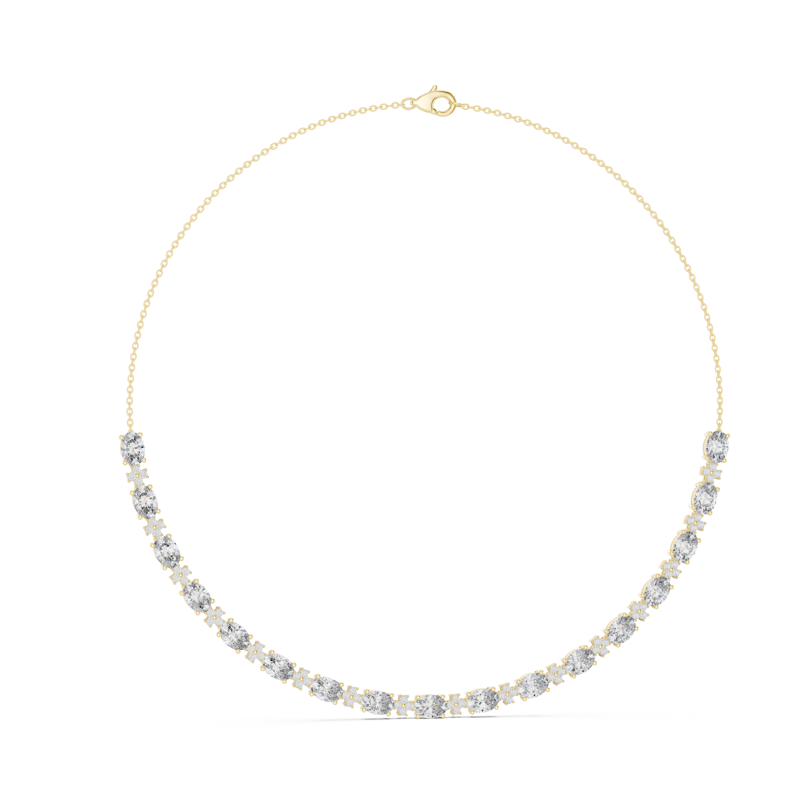 Gold necklace with diamonds on a white background