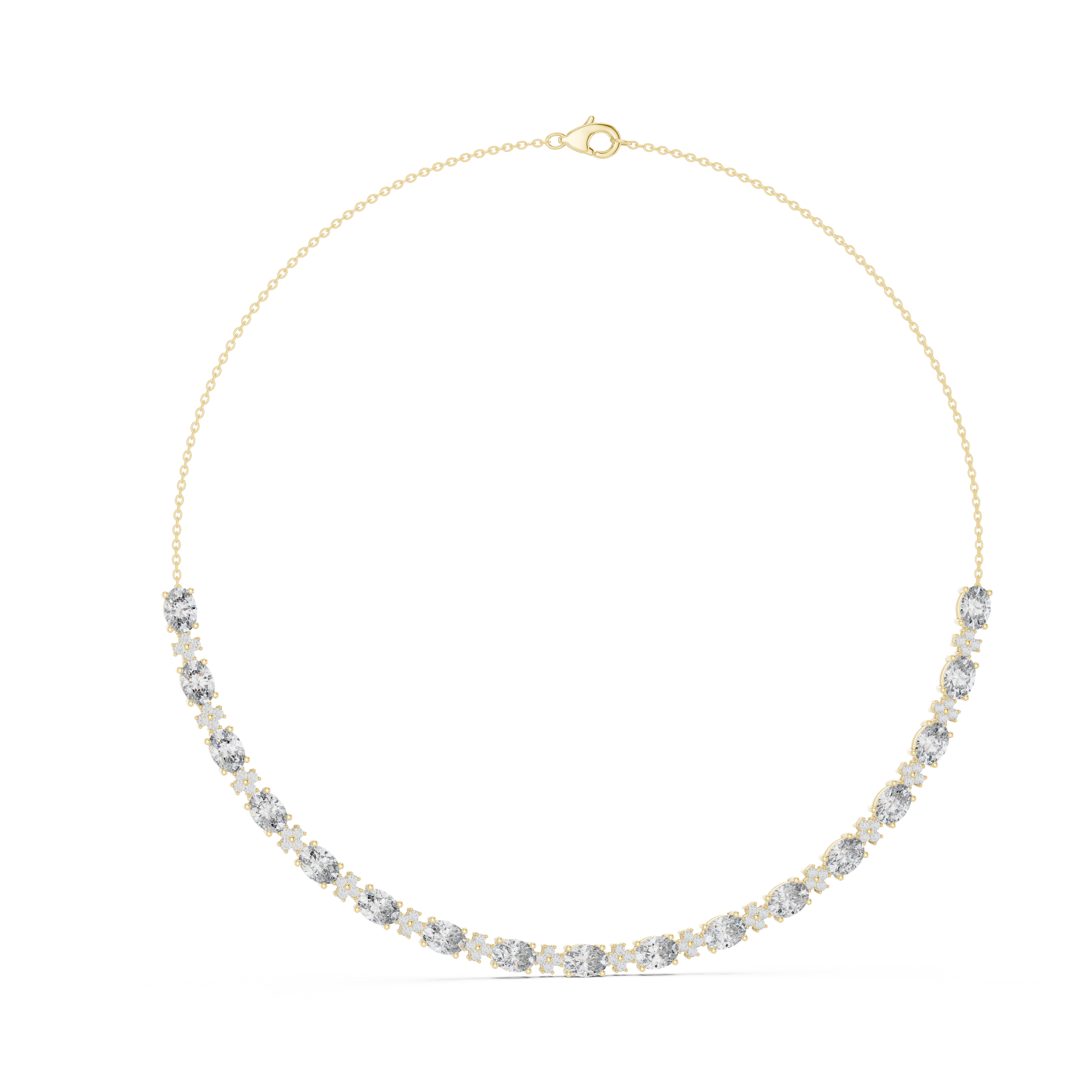 Gold necklace with diamonds on a white background