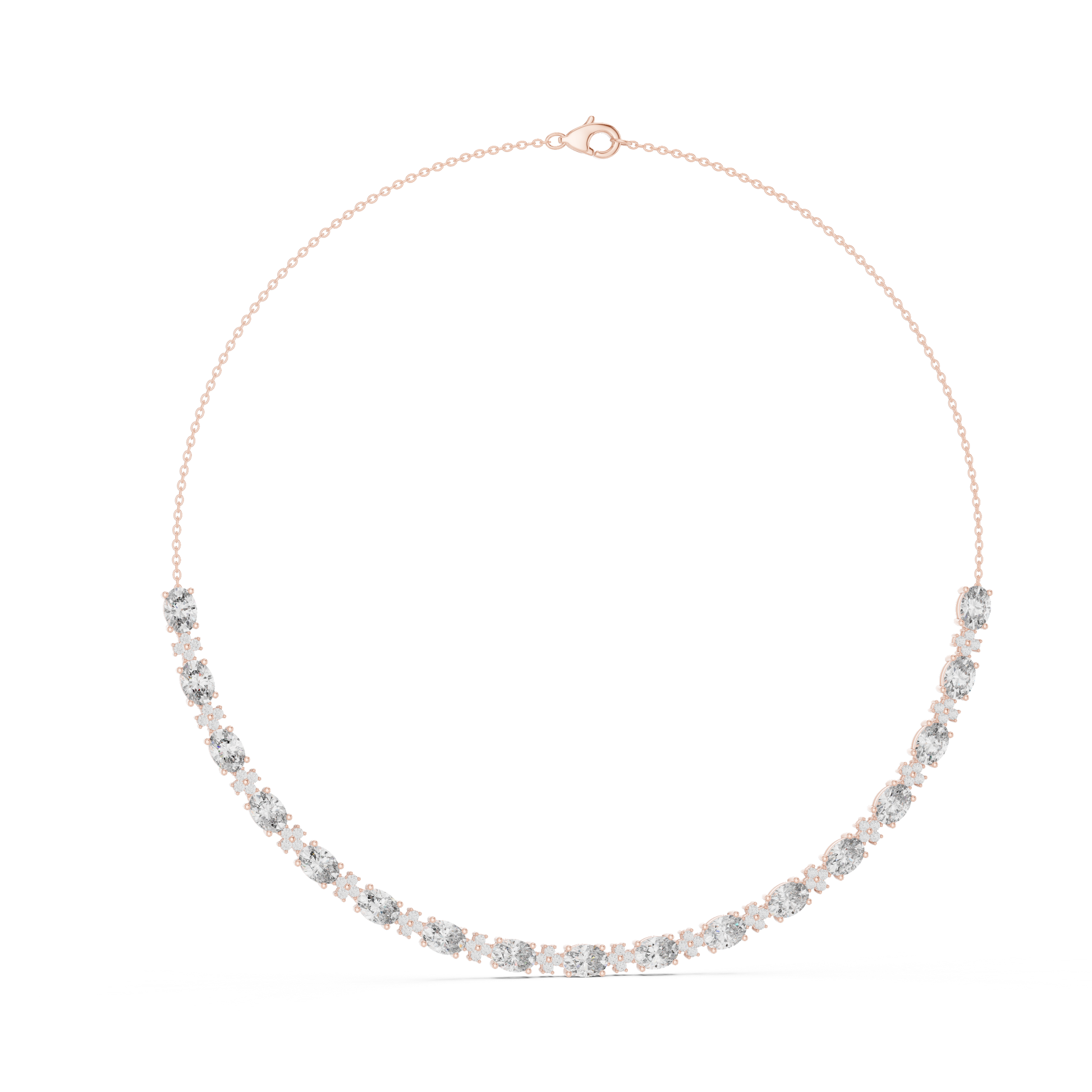 Gold necklace with diamonds on a white background