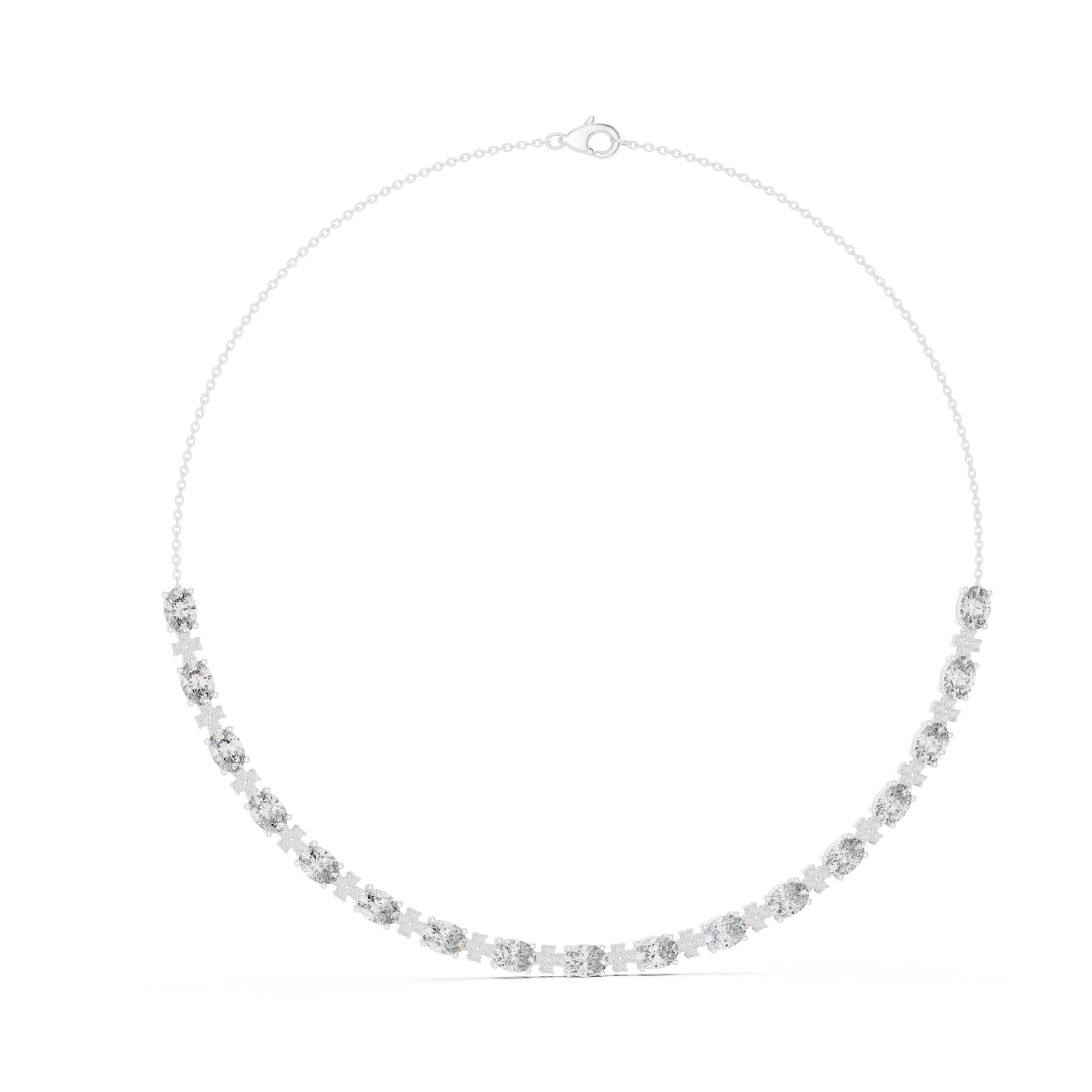 Gold necklace with diamonds on a white background