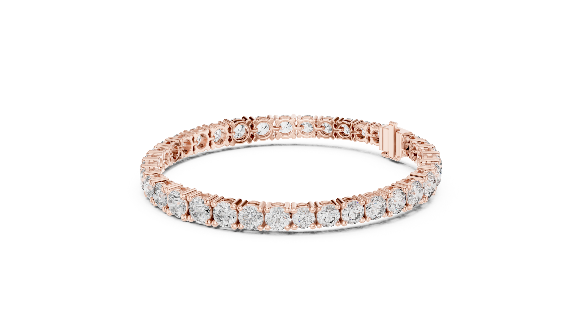 Rose gold bracelet with diamonds on a white background