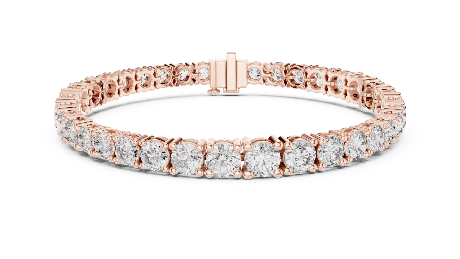 Rose gold bracelet with diamonds on a white background