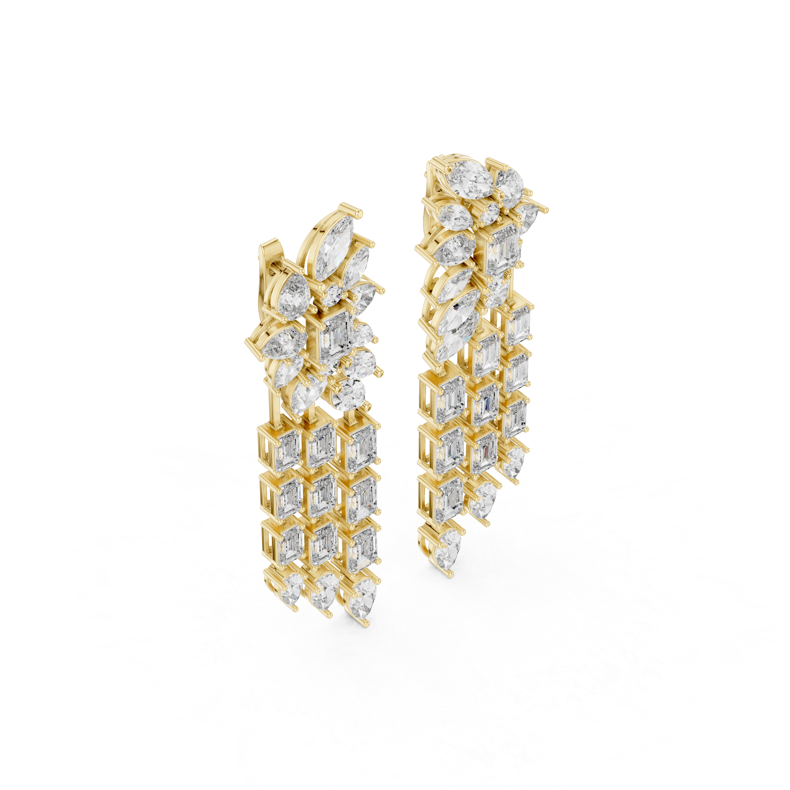 complex top cluster featuring a central Emerald Diamond framed by glistening Pear and Marquise cuts