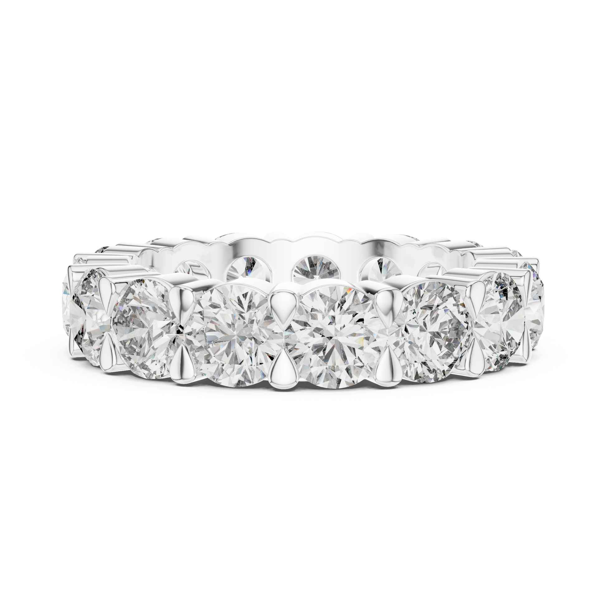 eternity band showcases a continuous, breathtaking circle of Round Brilliant Diamonds
