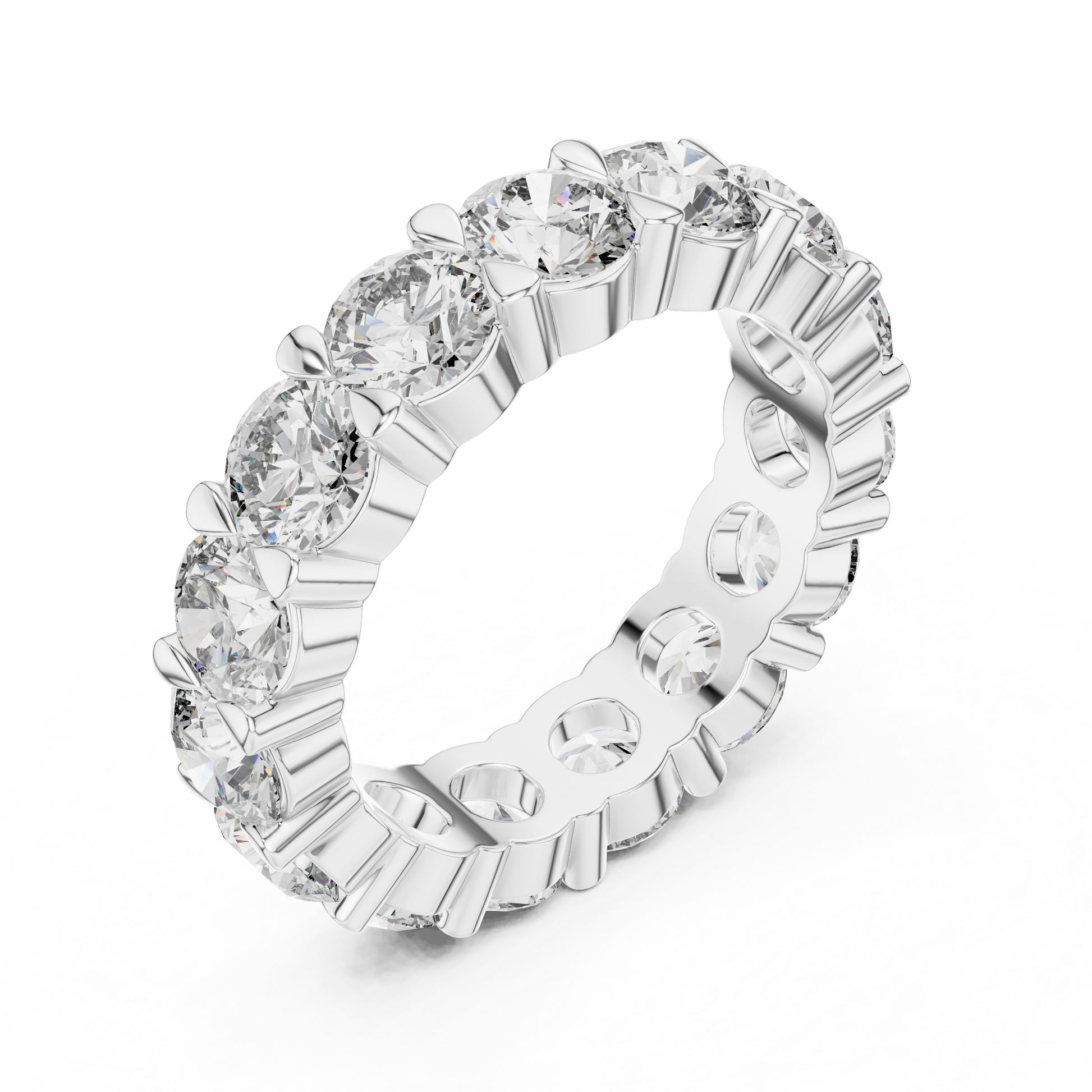 eternity band showcases a continuous, breathtaking circle of Round Brilliant Diamonds