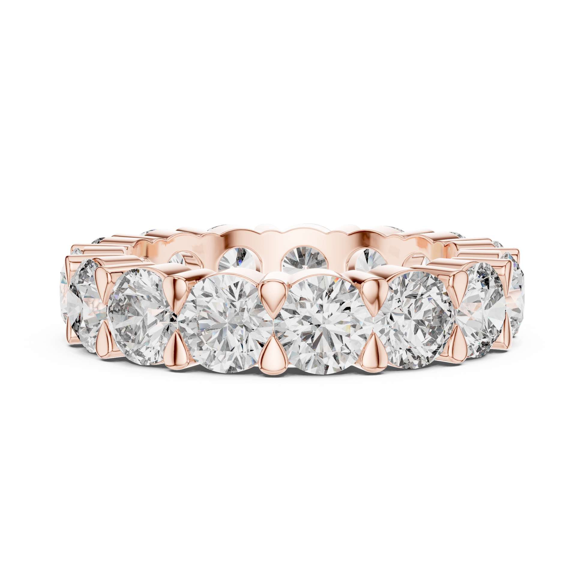 eternity band showcases a continuous, breathtaking circle of Round Brilliant Diamonds