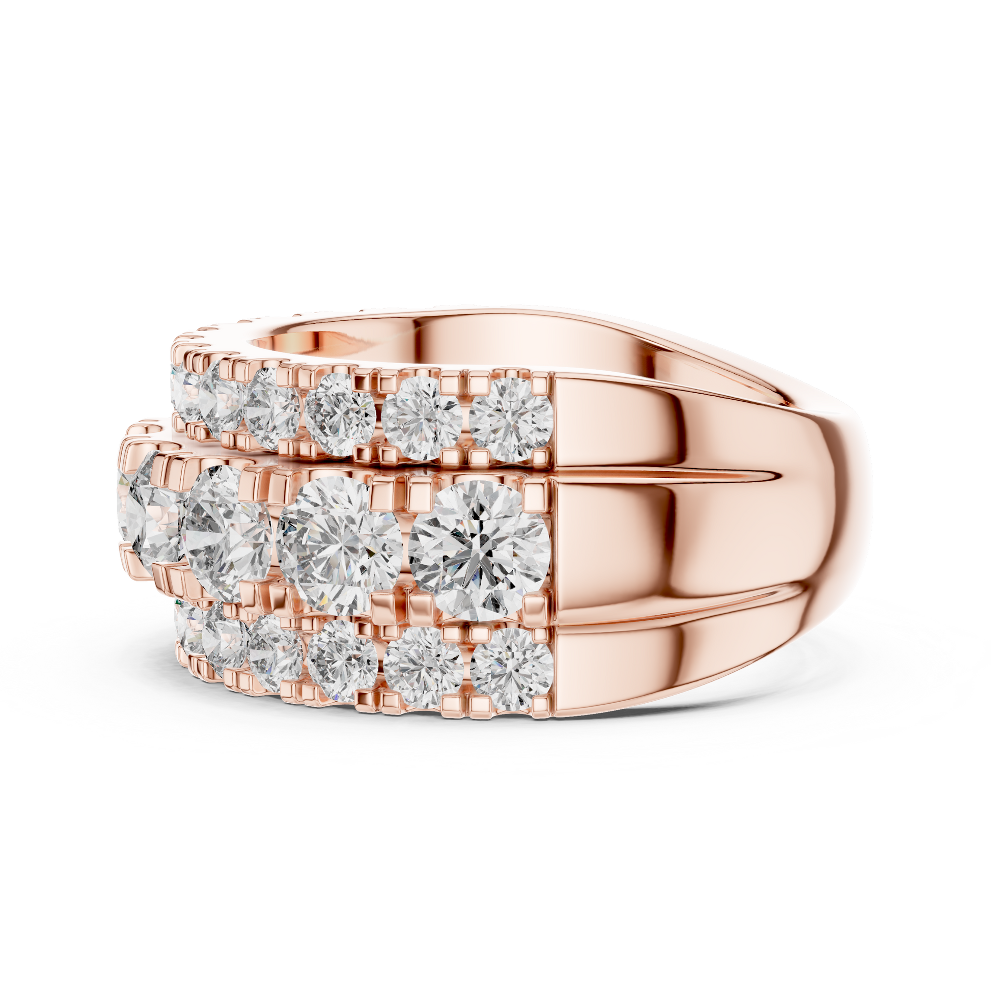 half-eternity band features a substantial line of Round Brilliant Diamonds