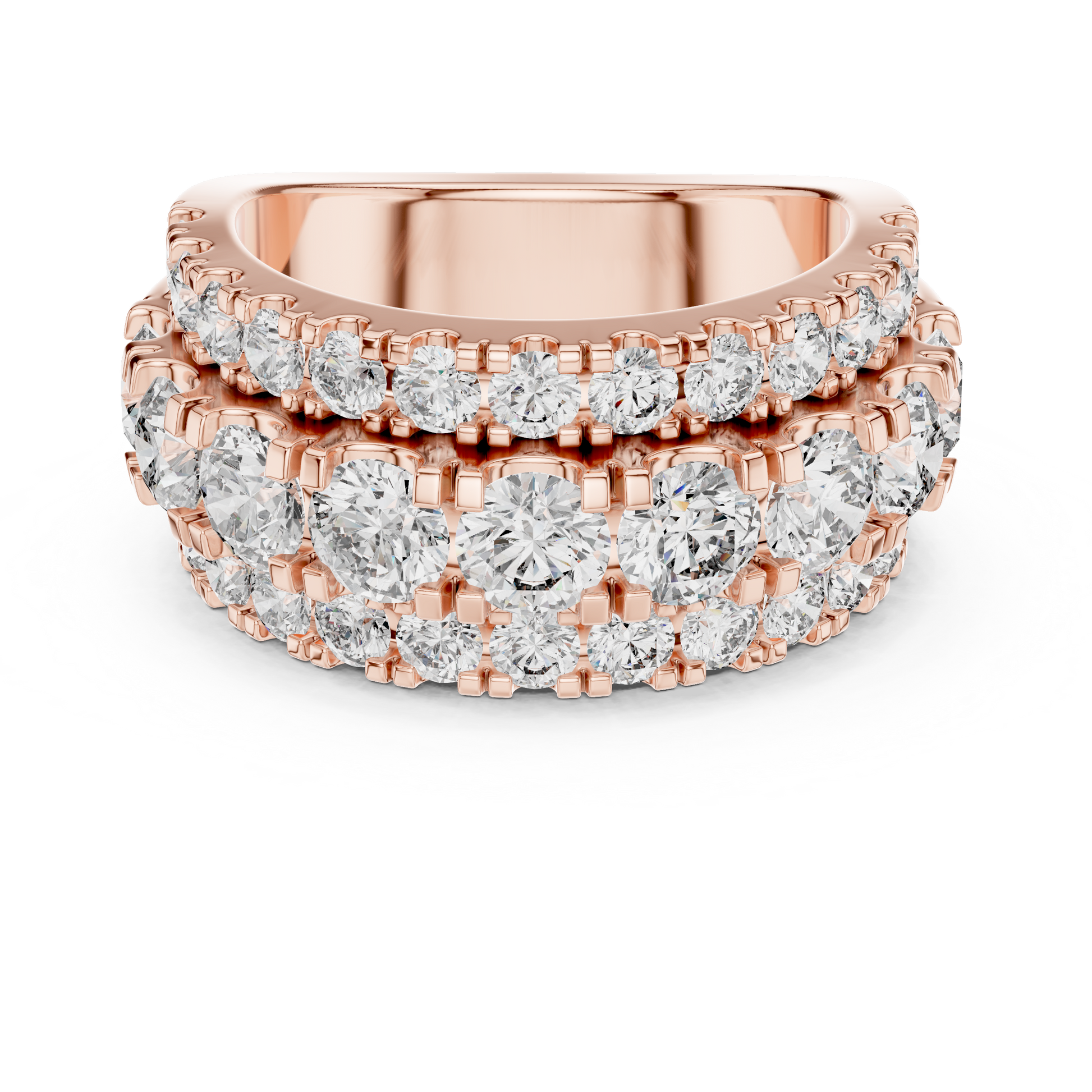 half-eternity band features a substantial line of Round Brilliant Diamonds