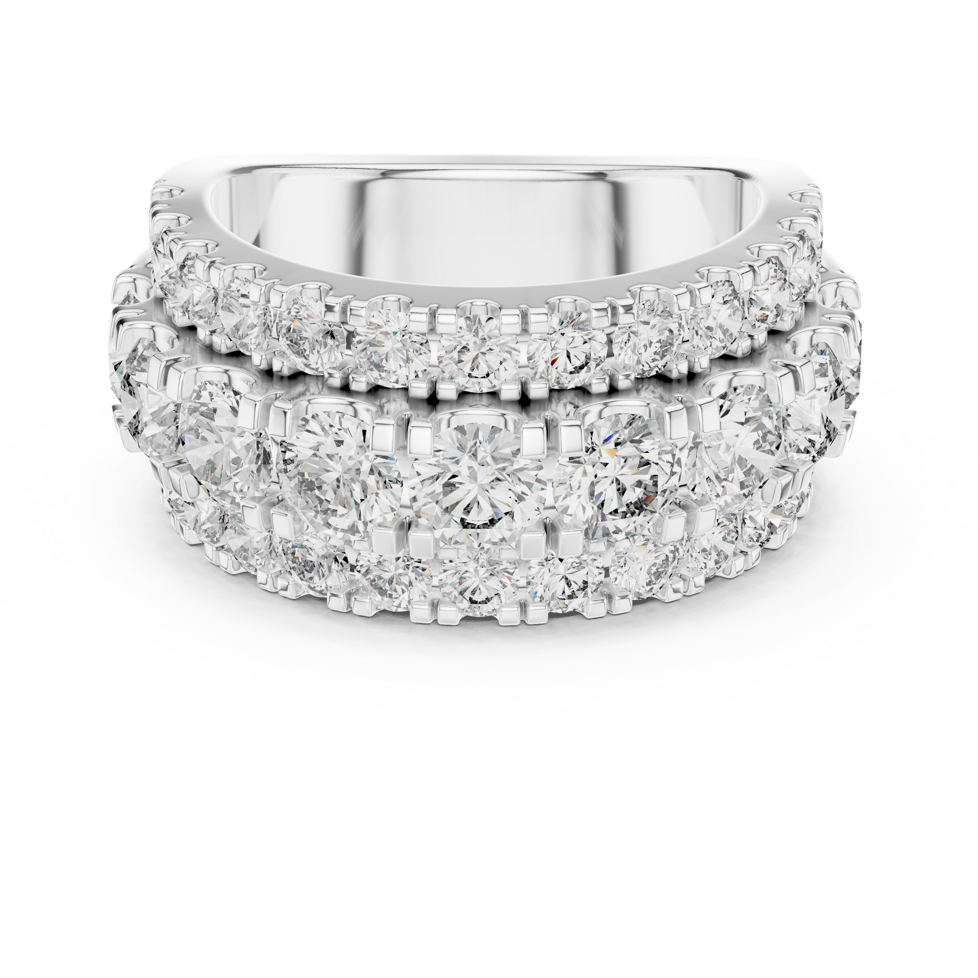 half-eternity band features a substantial line of Round Brilliant Diamonds