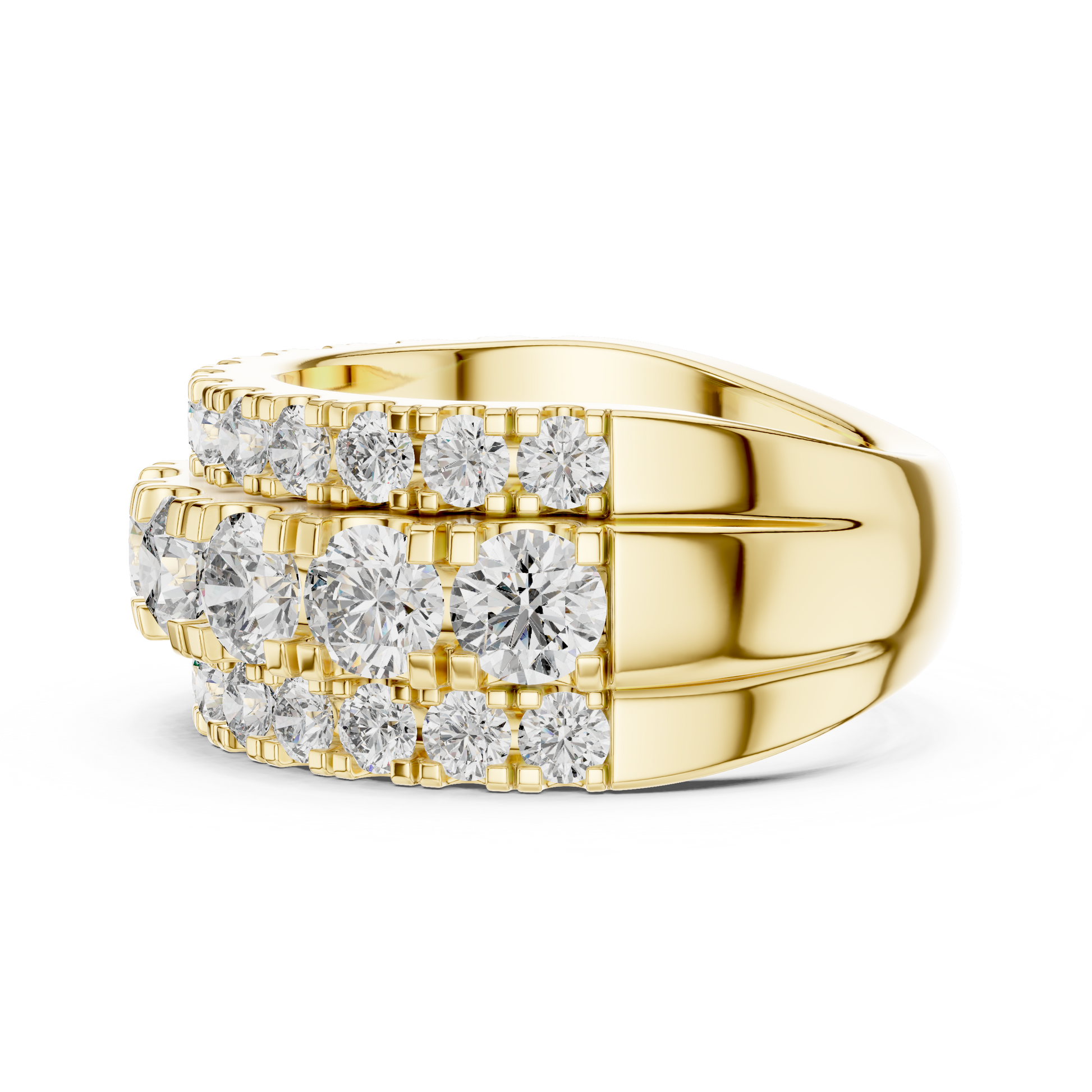 half-eternity band features a substantial line of Round Brilliant Diamonds
