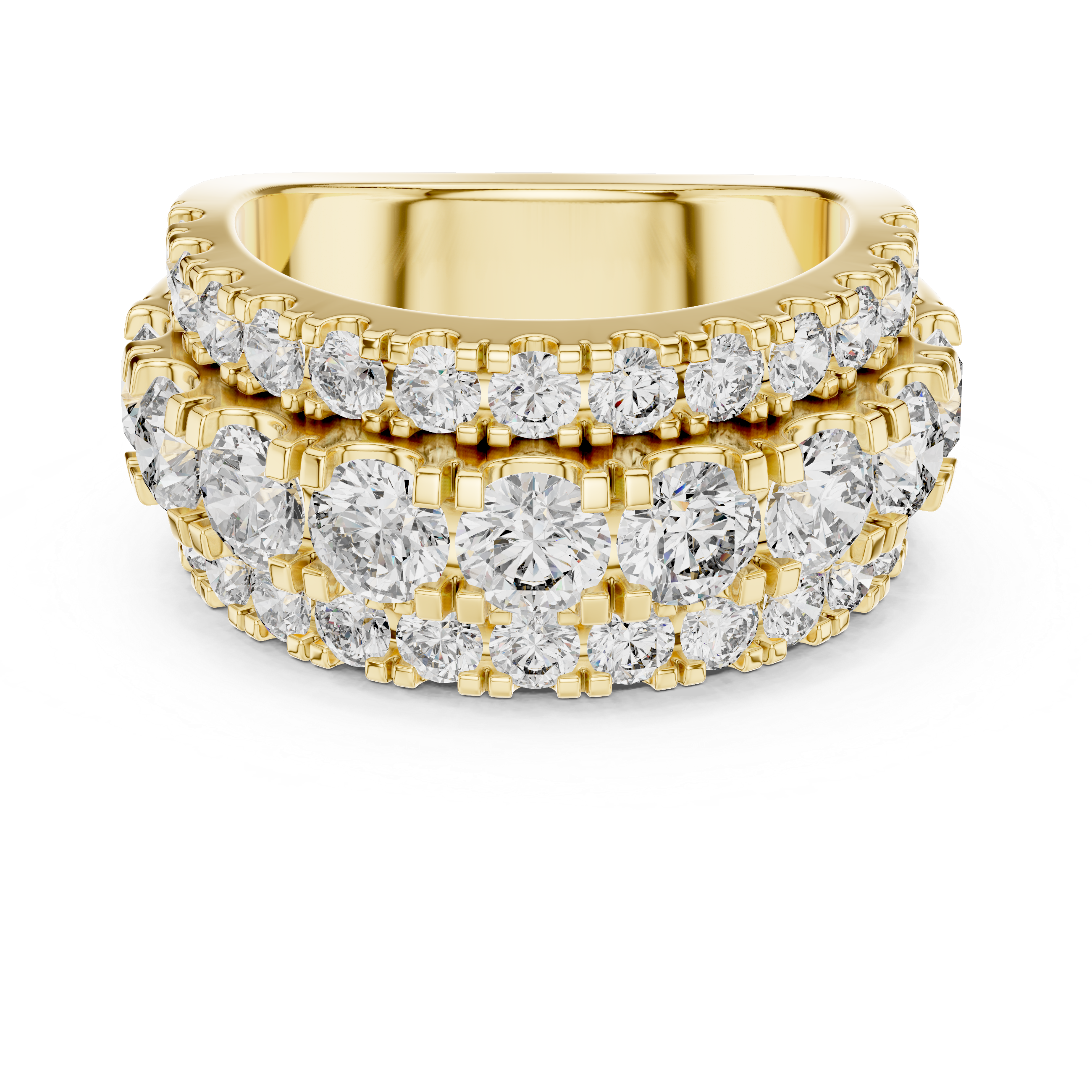 half-eternity band features a substantial line of Round Brilliant Diamonds