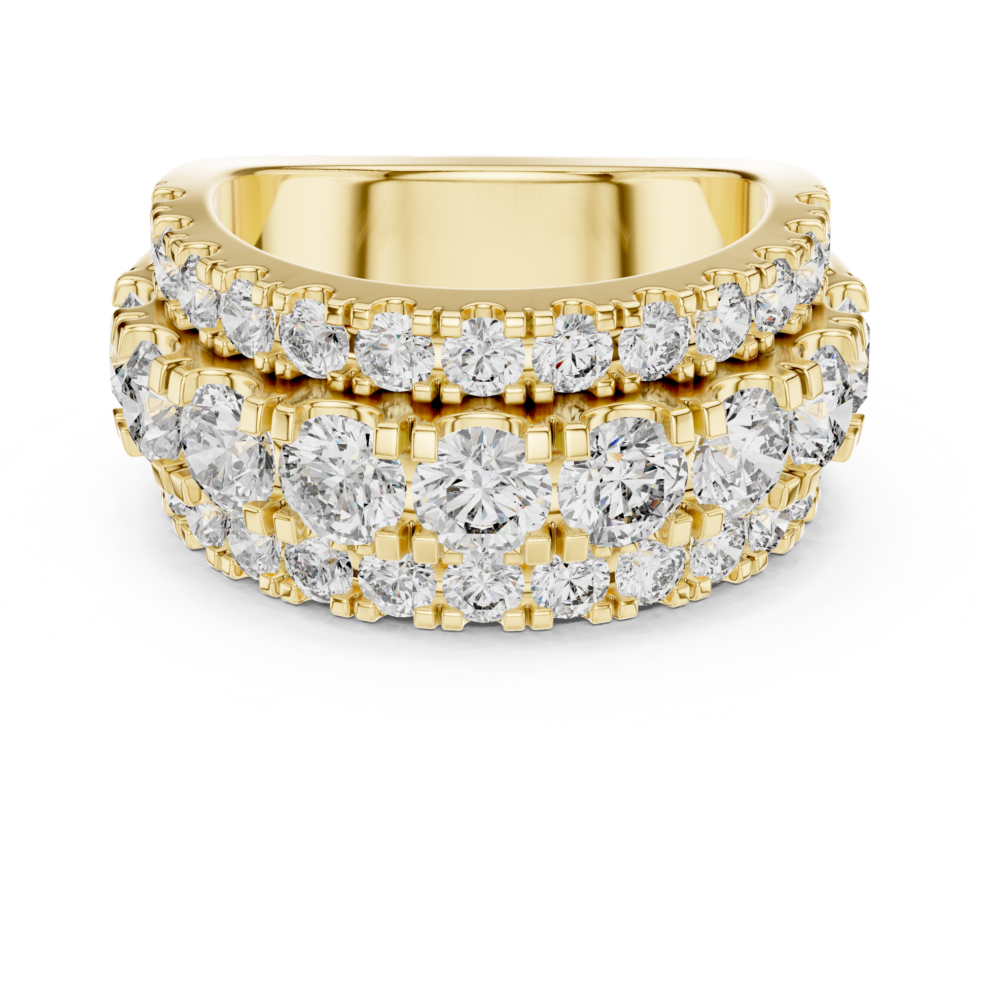 half-eternity band features a substantial line of Round Brilliant Diamonds