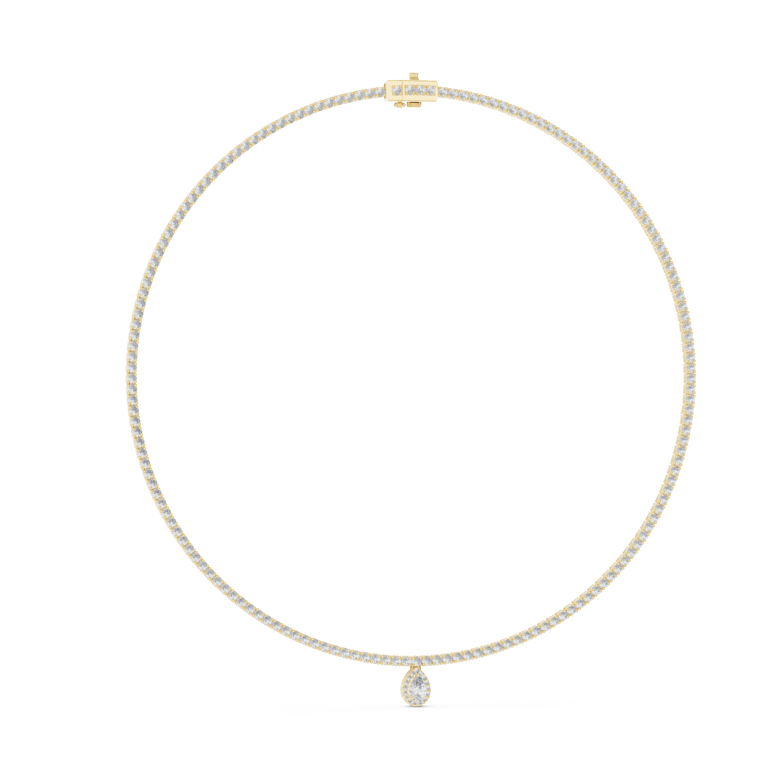 Diamond necklace with a small diamond pendant on a white background