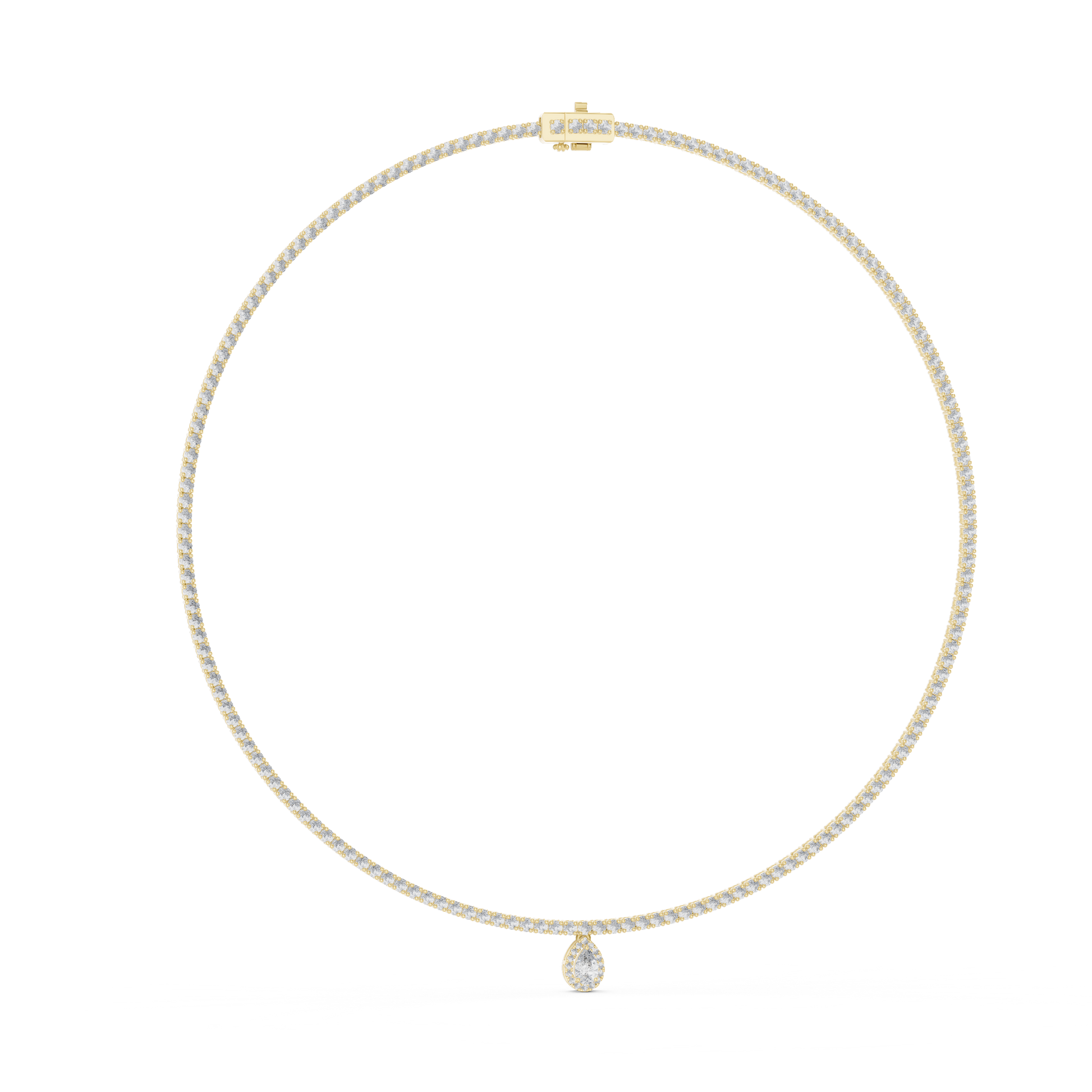 Diamond necklace with a small diamond pendant on a white background