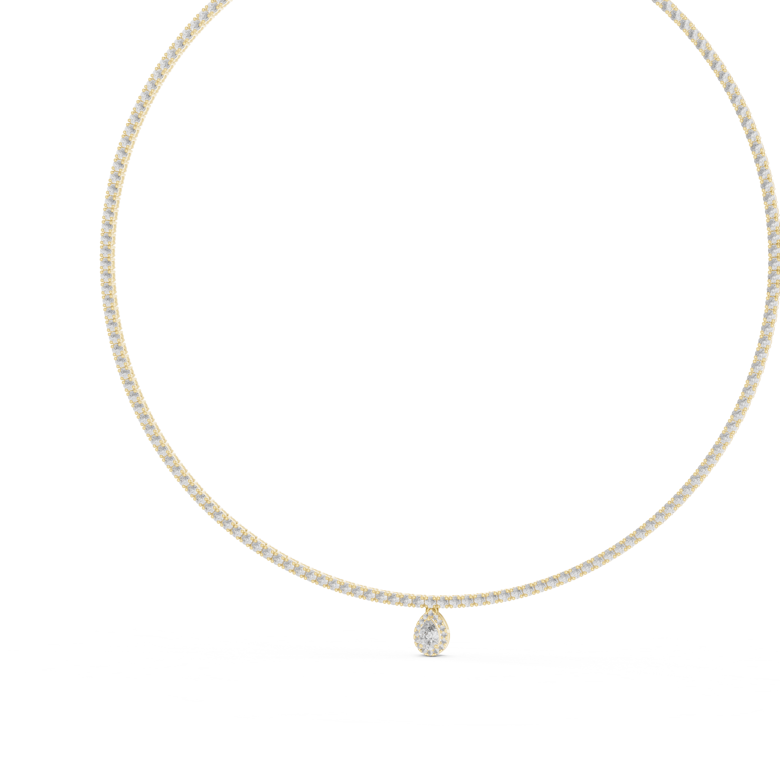 Diamond necklace with a small diamond pendant on a white background