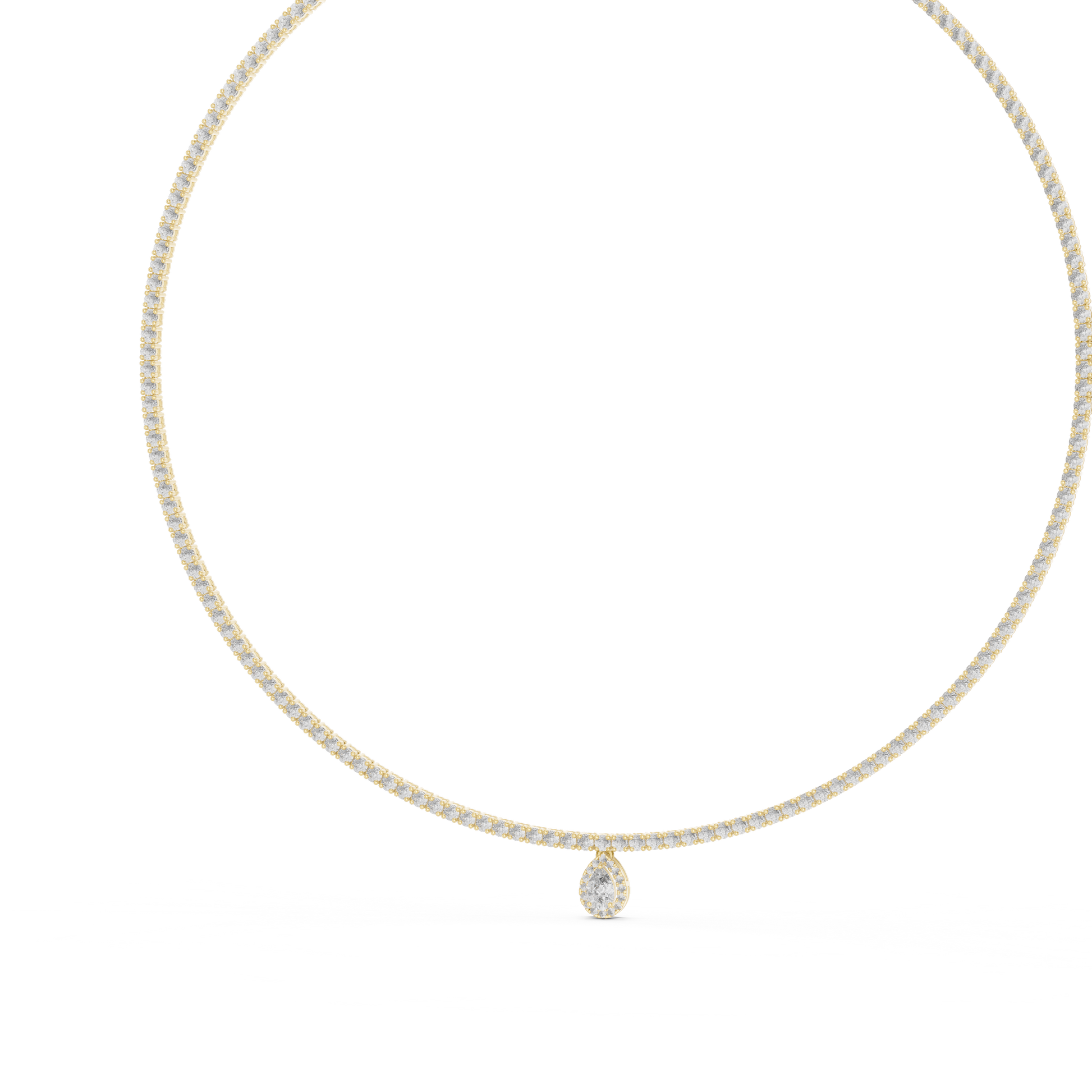 Diamond necklace with a small diamond pendant on a white background