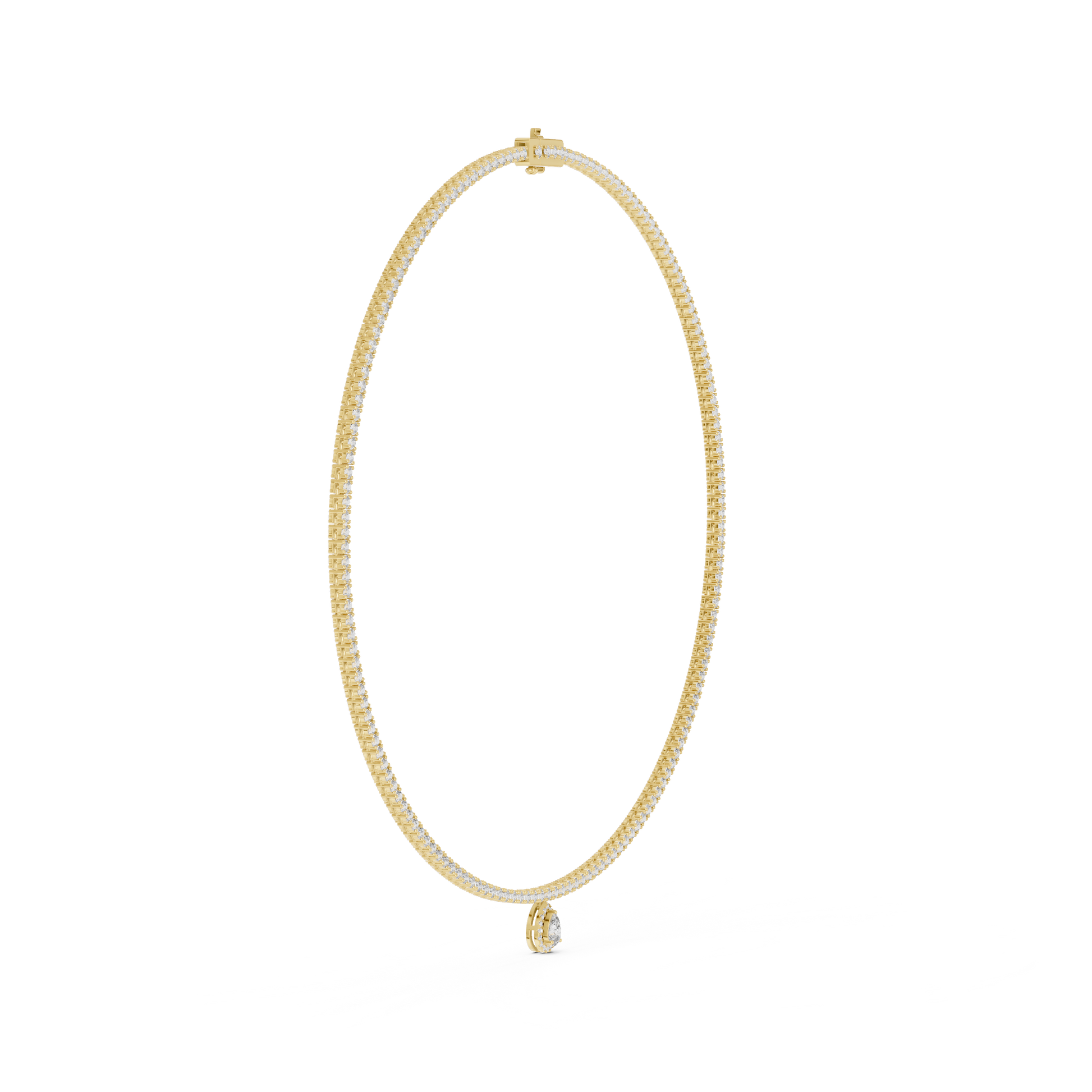Diamond necklace with a small diamond pendant on a white background