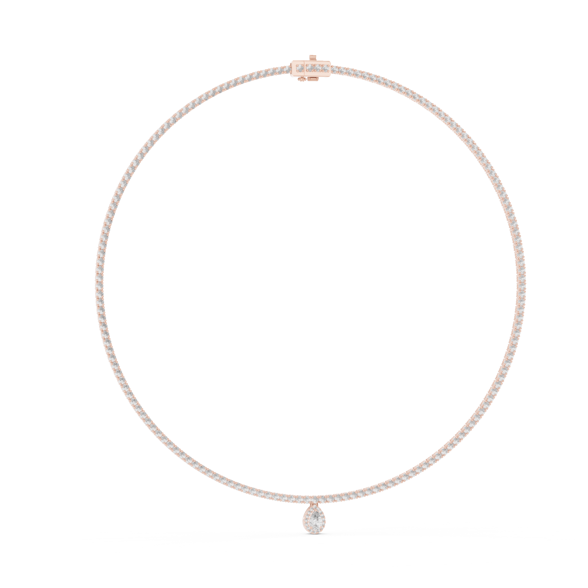 Diamond necklace with a small diamond pendant on a white background