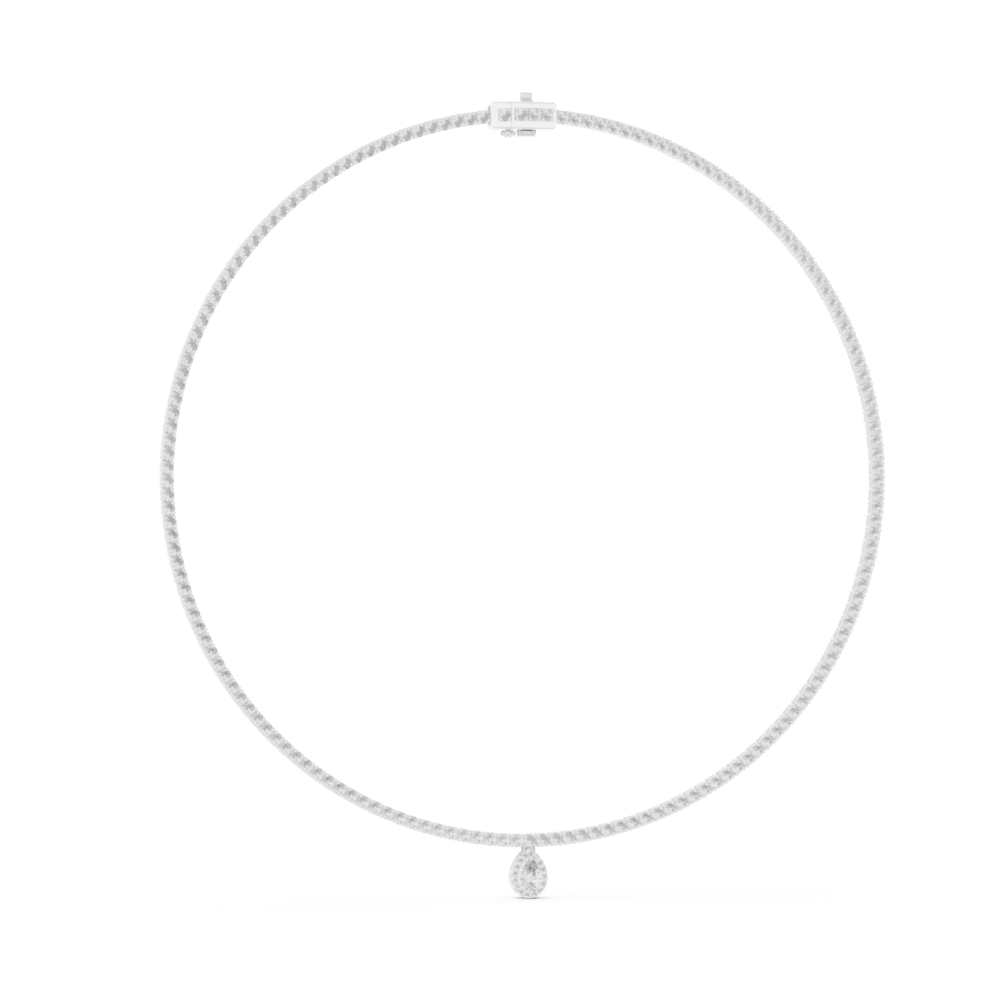 Diamond necklace with a small diamond pendant on a white background
